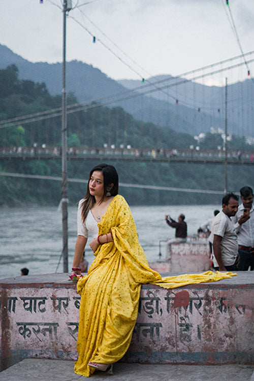 GENDA Eco Printed Habutai Silk Sari