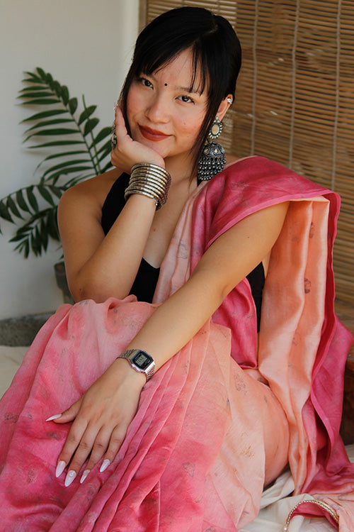 BUNA Eco Printed chanderi Silk Sari