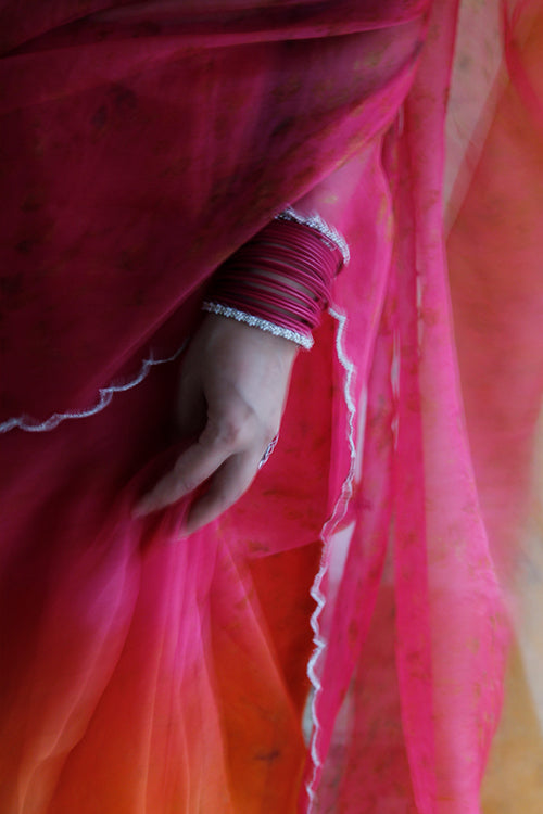 JAHNVI - Eco Printed Organza Silk Sari