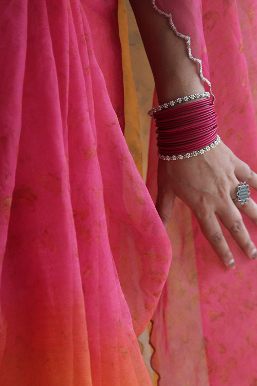 JAHNVI - Eco Printed Organza Silk Sari