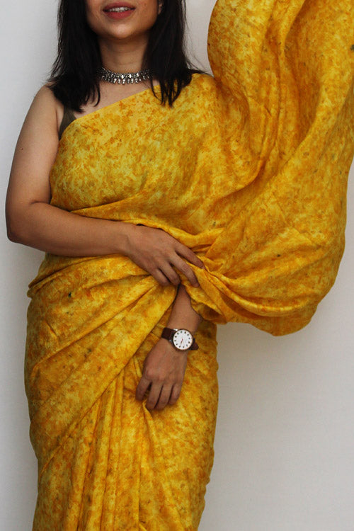 HALDI Eco Printed Habutai Silk Sari