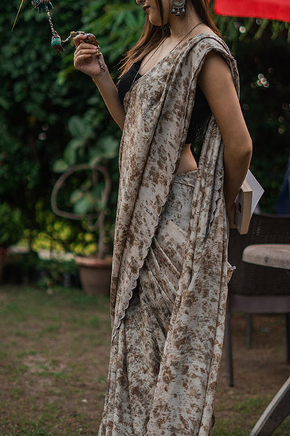 ROSE Eco Printed Habutai Silk Sari