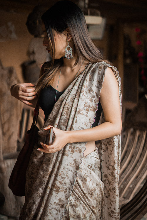 ROSE Eco Printed Habutai Silk Sari