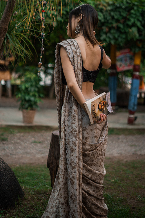 ROSE Eco Printed Habutai Silk Sari