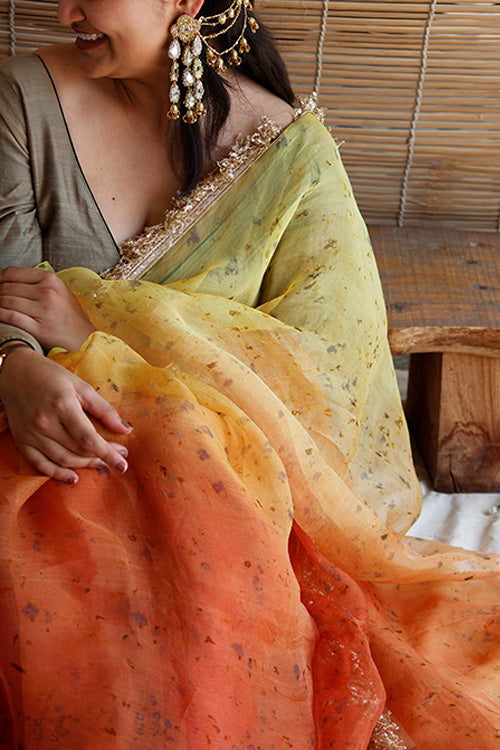 REHNA eco printed organza silk sari