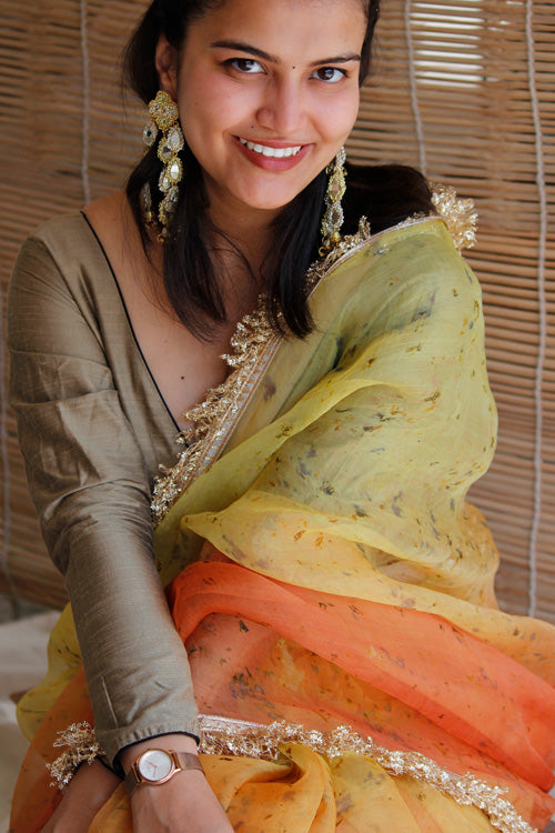 REHNA eco printed organza silk sari