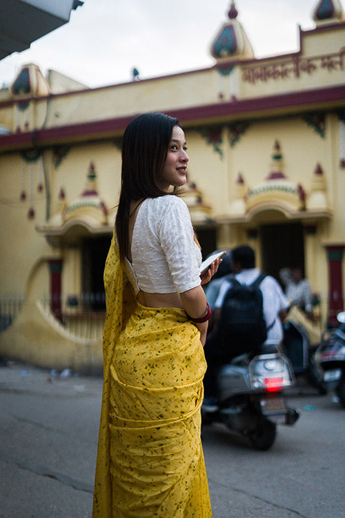 GENDA Eco Printed Habutai Silk Sari