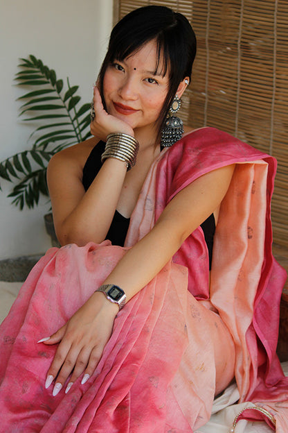 BUNA Eco Printed chanderi Silk Sari