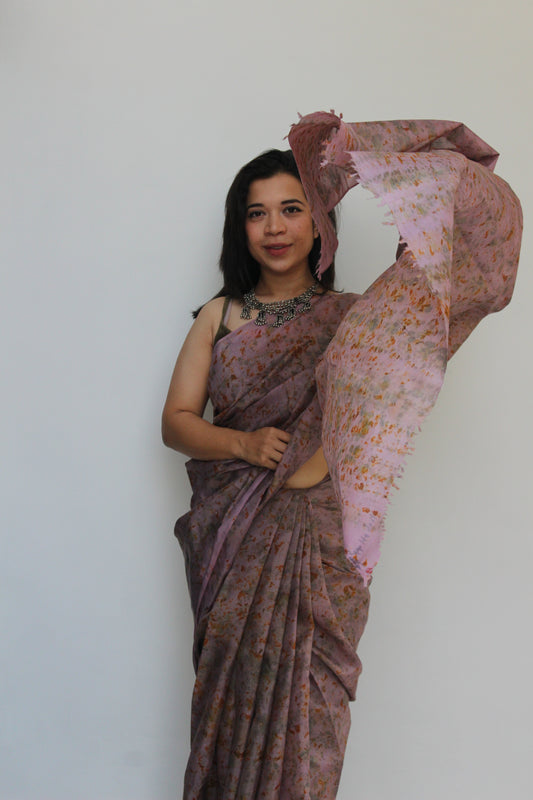 Jamun Eco Printed Habutai Silk Sari