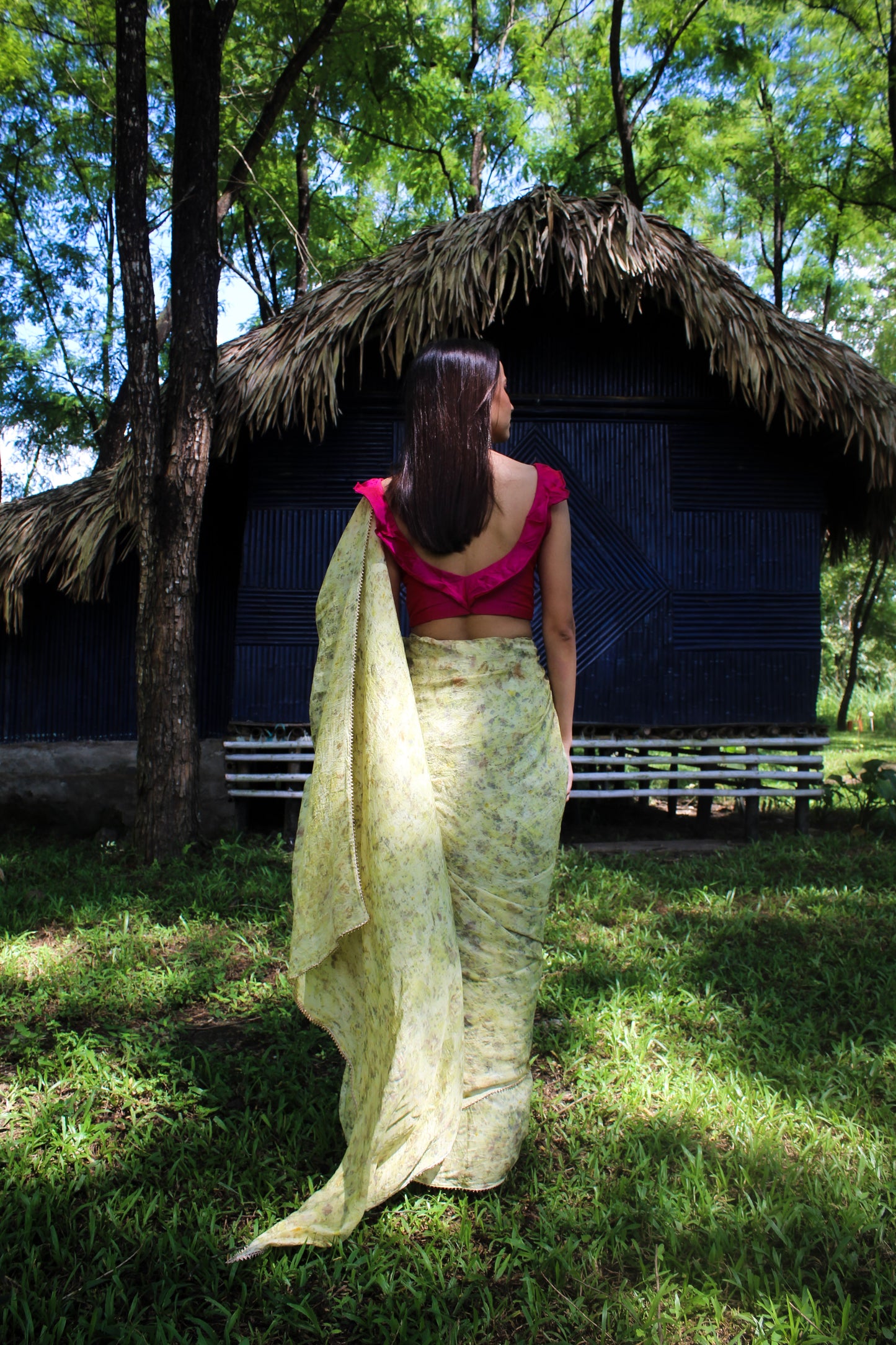 GESHI Eco Printed Habutai Silk Sari