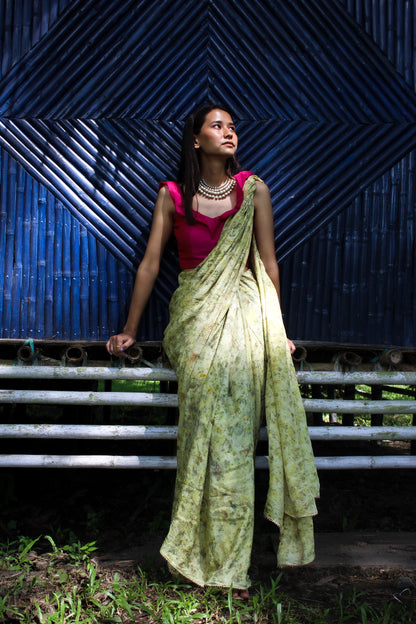 GESHI Eco Printed Habutai Silk Sari