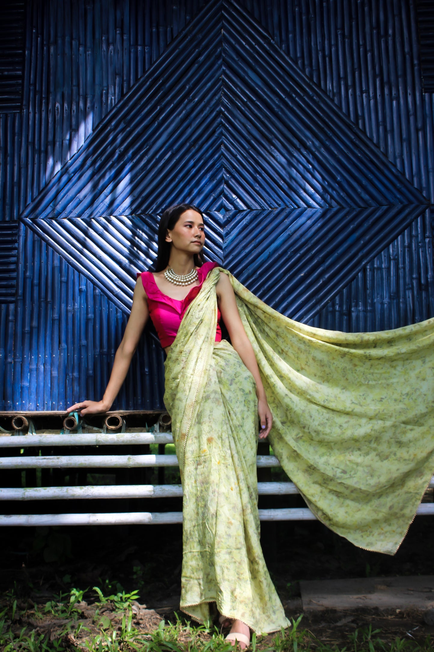 GESHI Eco Printed Habutai Silk Sari