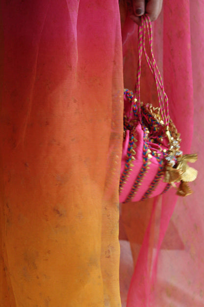 JAHNVI - Eco Printed Organza Silk Sari