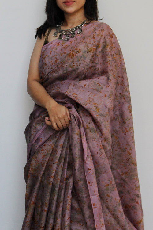 Jamun Eco Printed Habutai Silk Sari