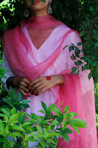 GULABI -eco printed organza silk dupatta