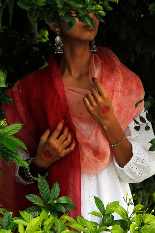 AROHI -eco printed organza silk dupatta